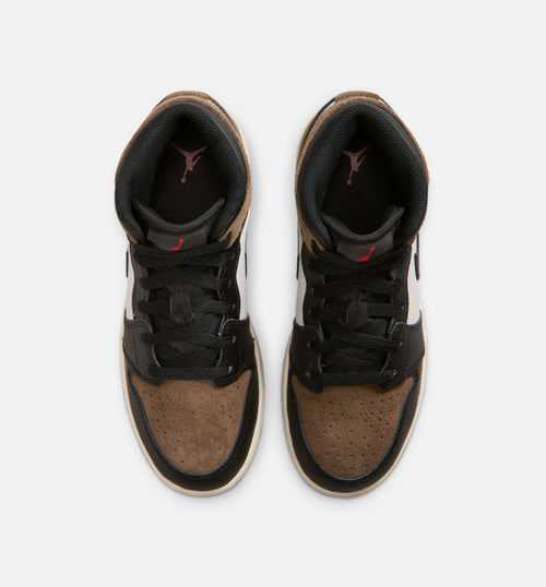 Air Jordan 1 Mid Grade School Shoes | Black / Phantom / Palomino / University Red
