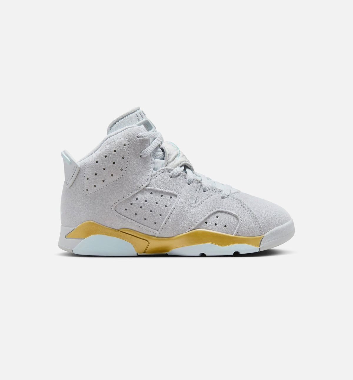 Air Jordan 6 Retro Pearl Preschool Lifestyle Shoes | Pure Platinum / Glacier Blue / Metallic Gold