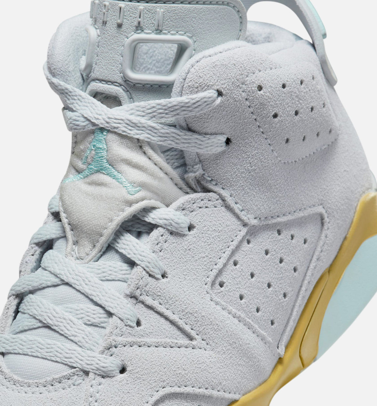 Air Jordan 6 Retro Pearl Preschool Lifestyle Shoes | Pure Platinum / Glacier Blue / Metallic Gold
