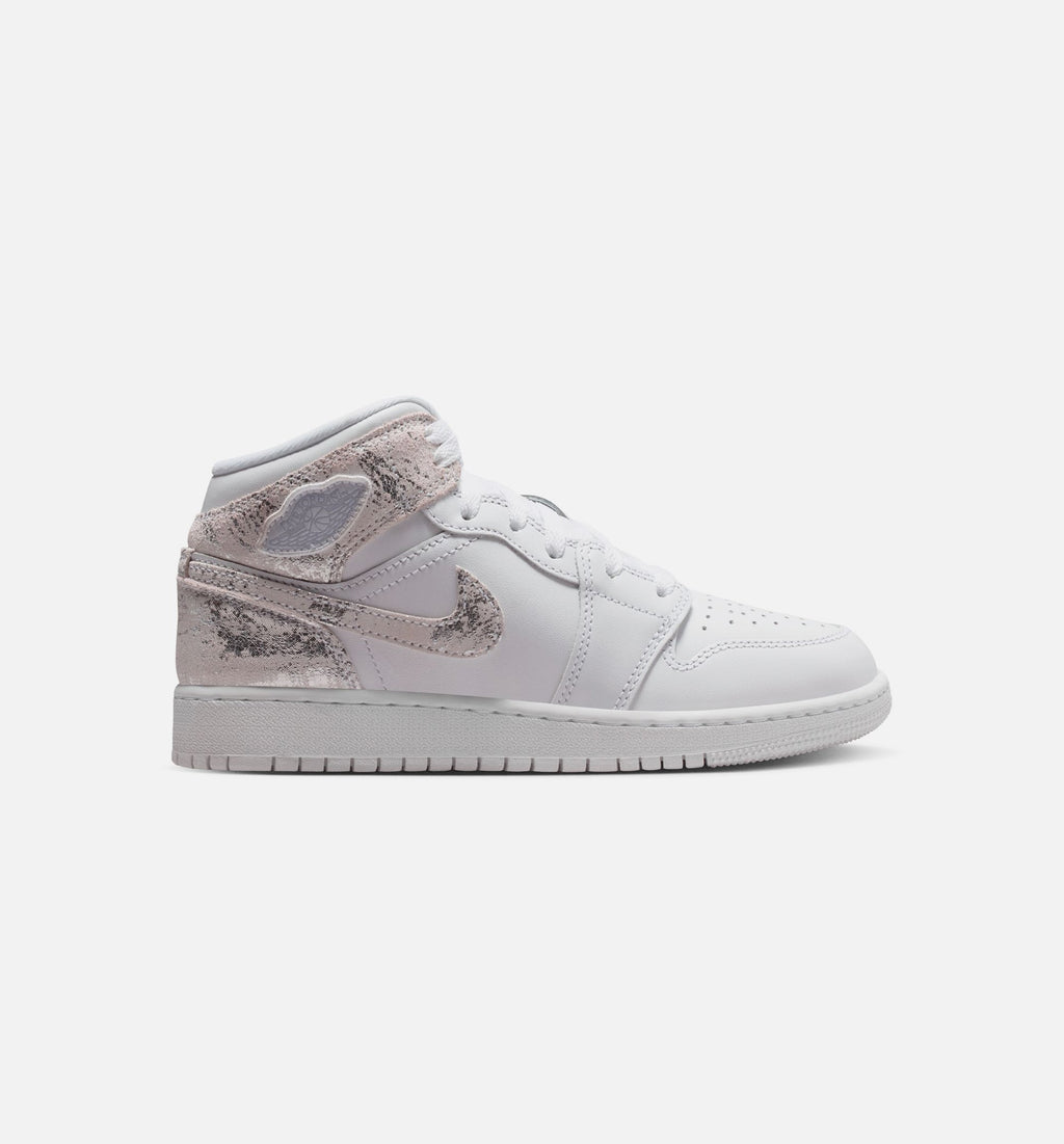 Air Jordan 1 Mid SE Grade School Shoes | White / Field Silver