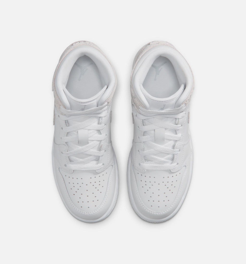 Air Jordan 1 Mid SE Grade School Shoes | White / Field Silver
