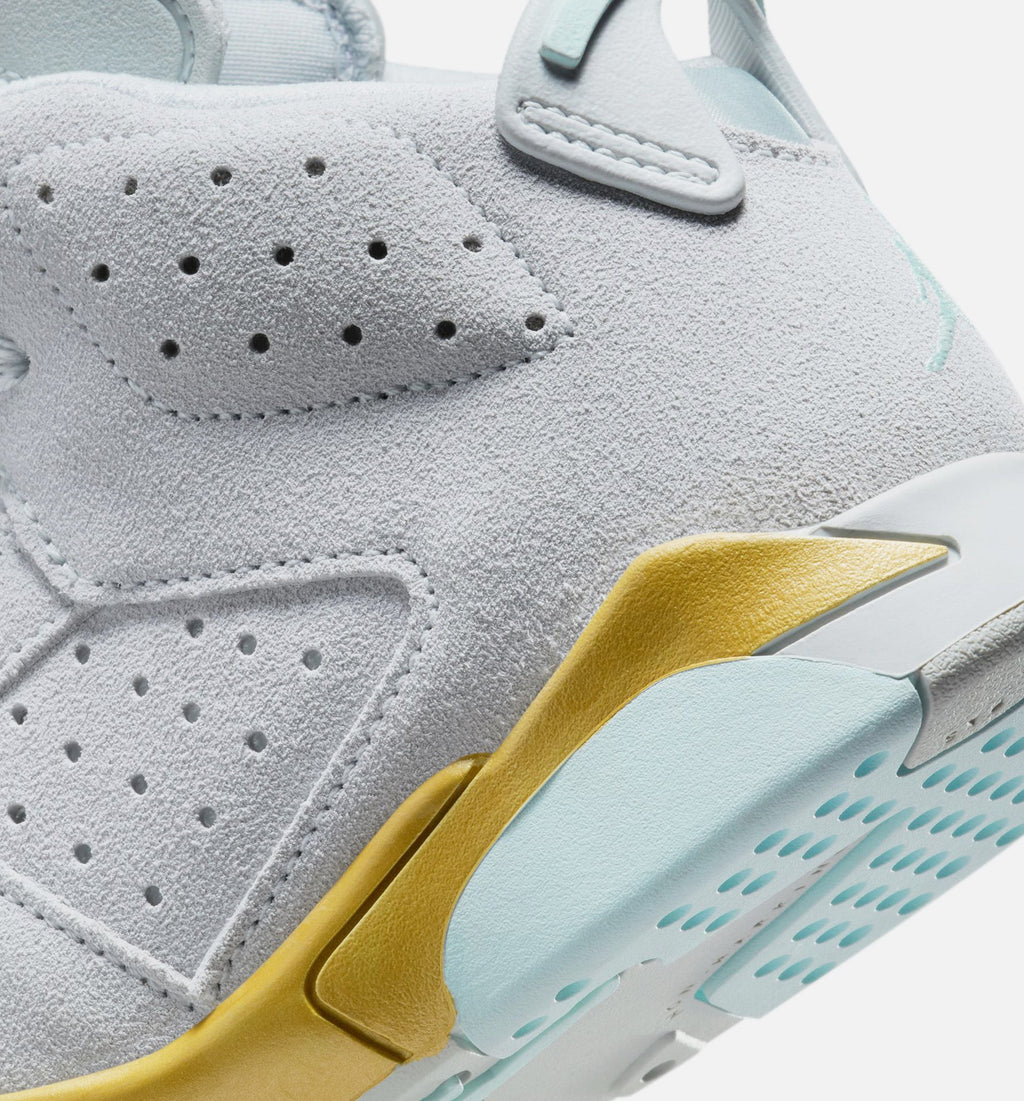 Air Jordan 6 Retro Pearl Preschool Lifestyle Shoes | Pure Platinum / Glacier Blue / Metallic Gold