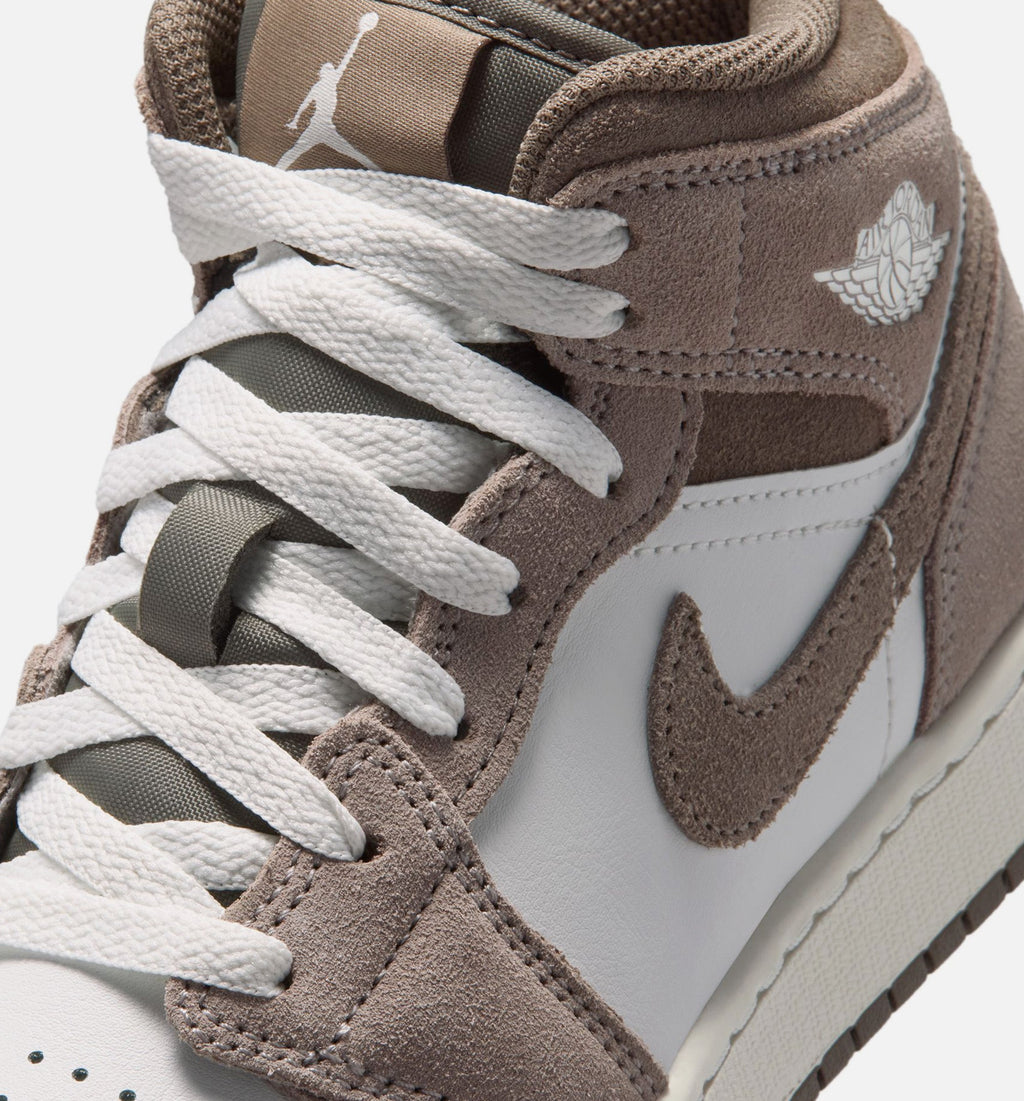 Air Jordan 1 Mid Grade School Shoes | Enigma Stone / Olive Grey / Summit White