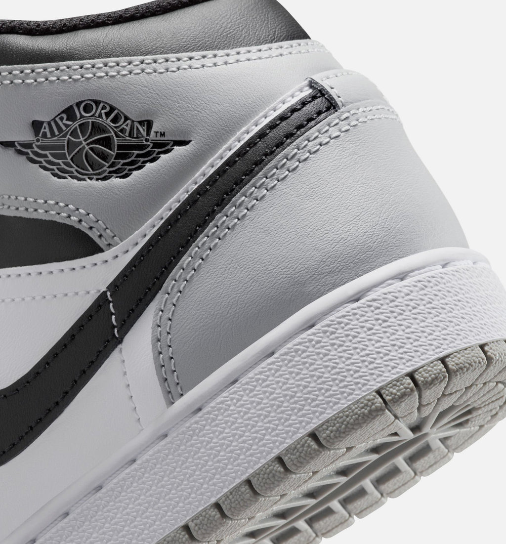 Air Jordan 1 Mid Grade School Shoes | White / Light Smoke Grey / Black