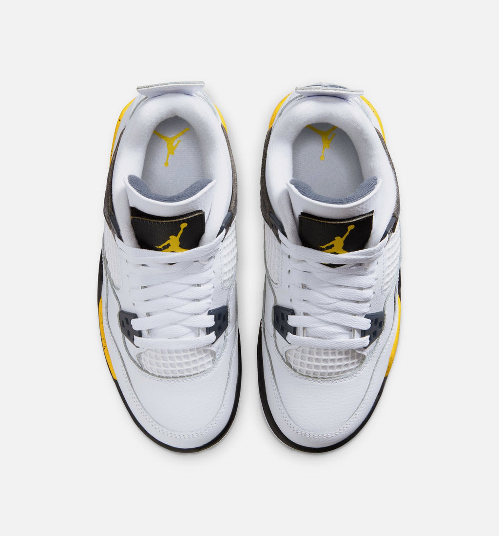 Air Jordan 4 Retro 'Rare Air' Grade School Lifestyle Shoes | White / Dark Blue Grey / Black / Tour Yellow