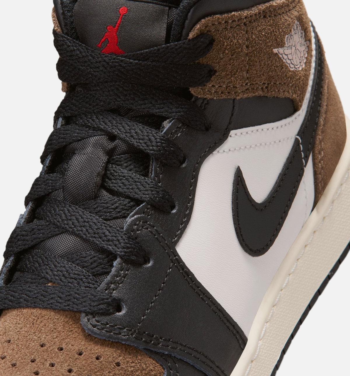 Air Jordan 1 Mid Grade School Shoes | Black / Phantom / Palomino / University Red