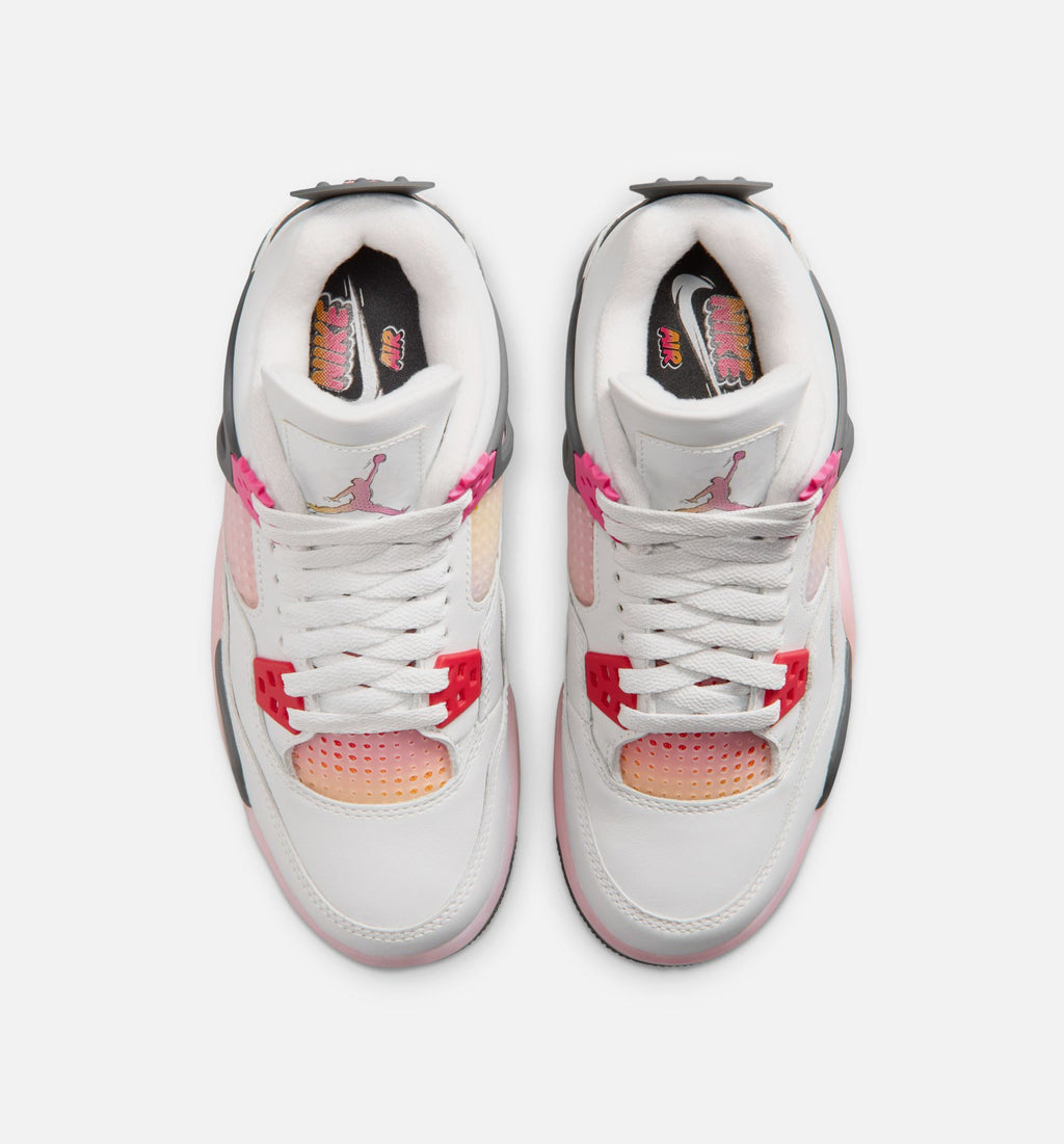 Air Jordan 4 Retro 'Comic' Grade School Lifestyle Shoes | Off White / Fire Pink / Anthracite