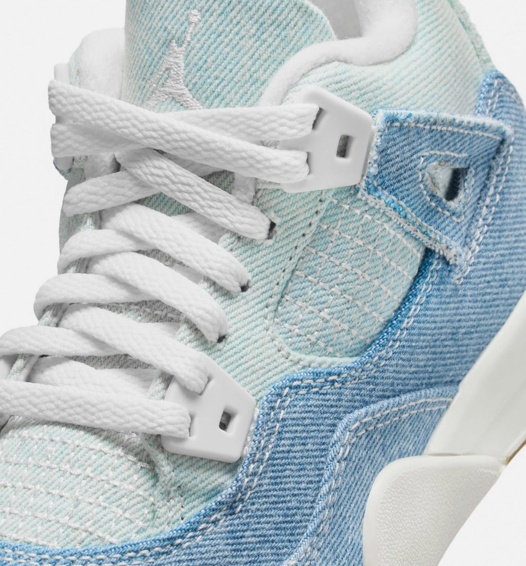 Air Jordan 4 Retro 'Worn Blue' Preschool Lifestyle Shoes | Sail / Worn Blue / Metallic Gold