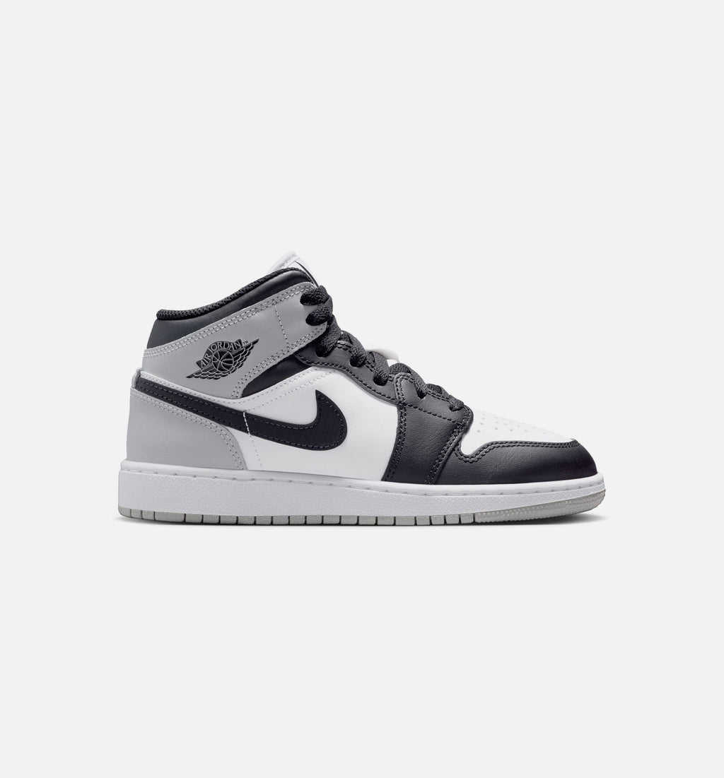 Air Jordan 1 Mid Grade School Shoes | White / Light Smoke Grey / Black