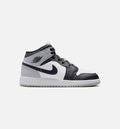 Air Jordan 1 Mid Grade School Shoes | White / Light Smoke Grey / Black