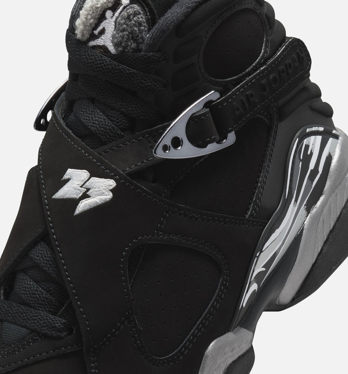 Air Jordan 8 Retro Chrome Grade School Lifestyle Shoes | Black / White / Light Graphite