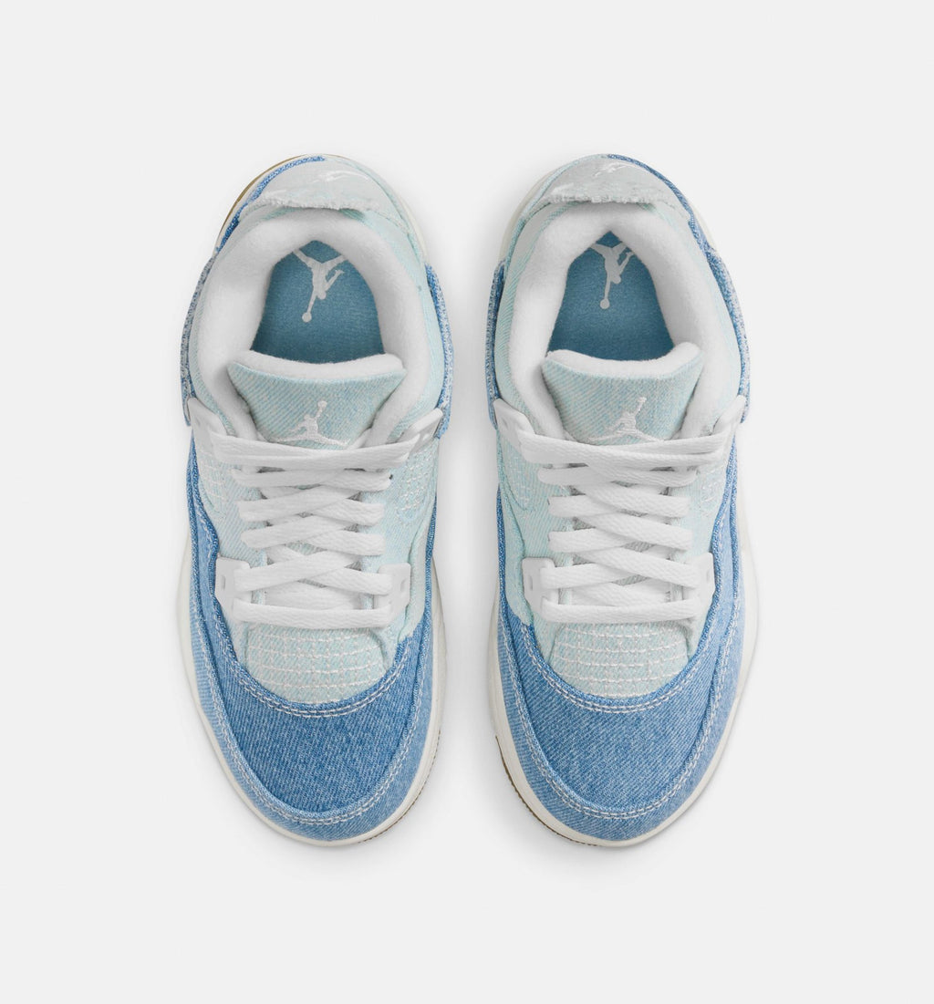 Air Jordan 4 Retro 'Worn Blue' Preschool Lifestyle Shoes | Sail / Worn Blue / Metallic Gold