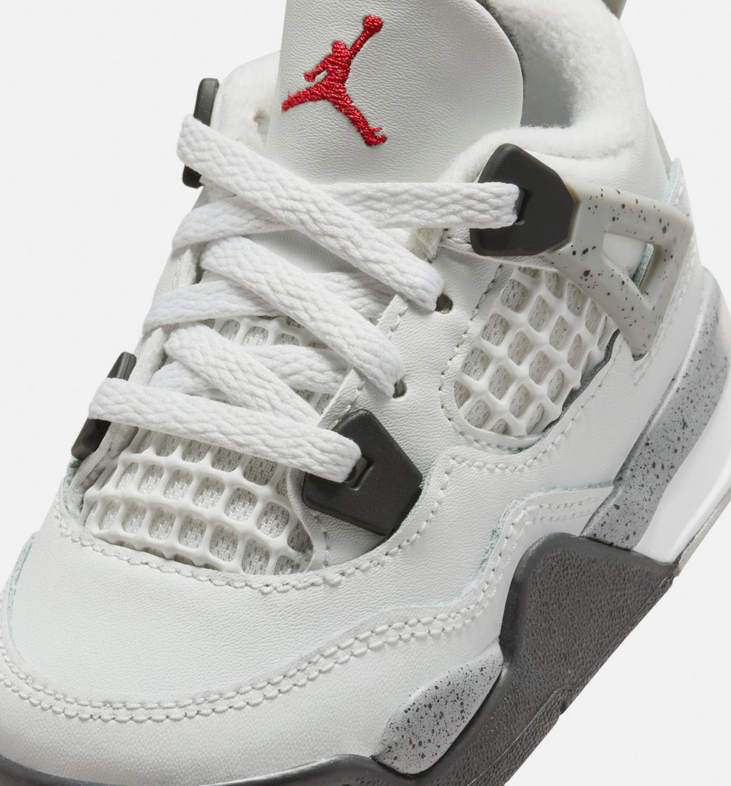 Air Jordan 4 Retro 'White Cement' Infant Toddler Lifestyle Shoes | Summit White / Fire Red / Cement Grey / Black