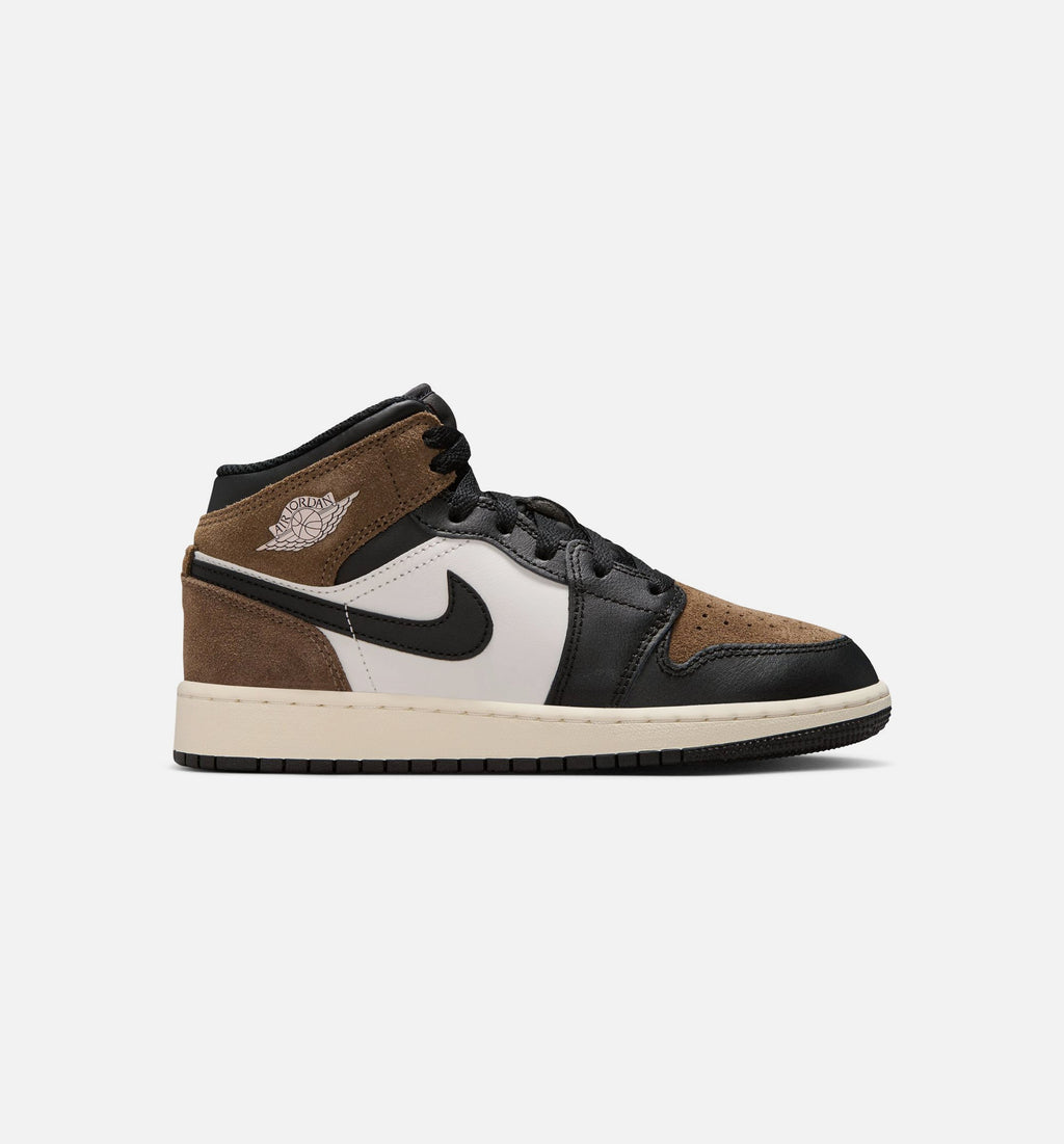 Air Jordan 1 Mid Grade School Shoes | Black / Phantom / Palomino / University Red