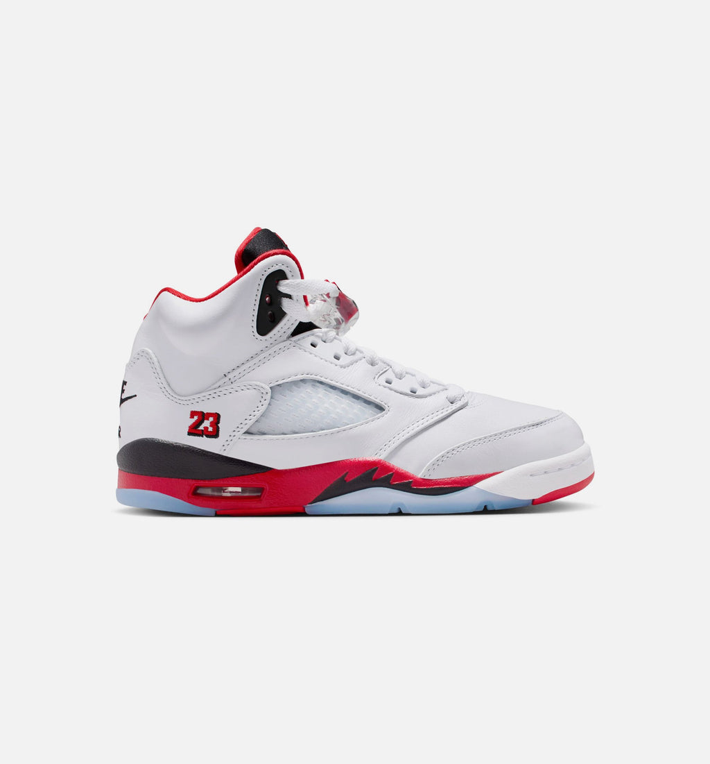 Air Jordan 5 Retro Fire Red Grade School Lifestyle Shoes | White / Fire Red / Black