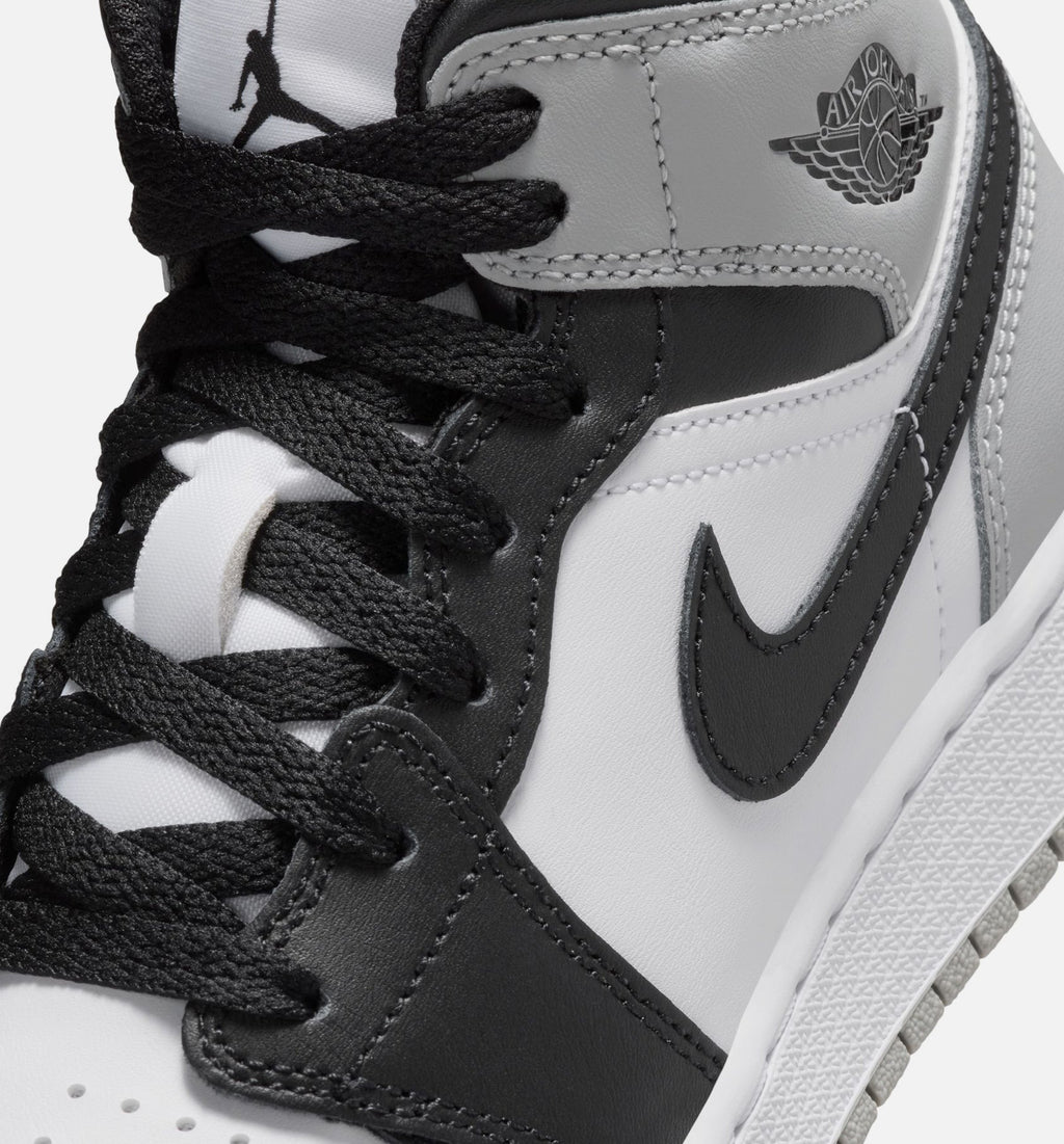 Air Jordan 1 Mid Grade School Shoes | White / Light Smoke Grey / Black