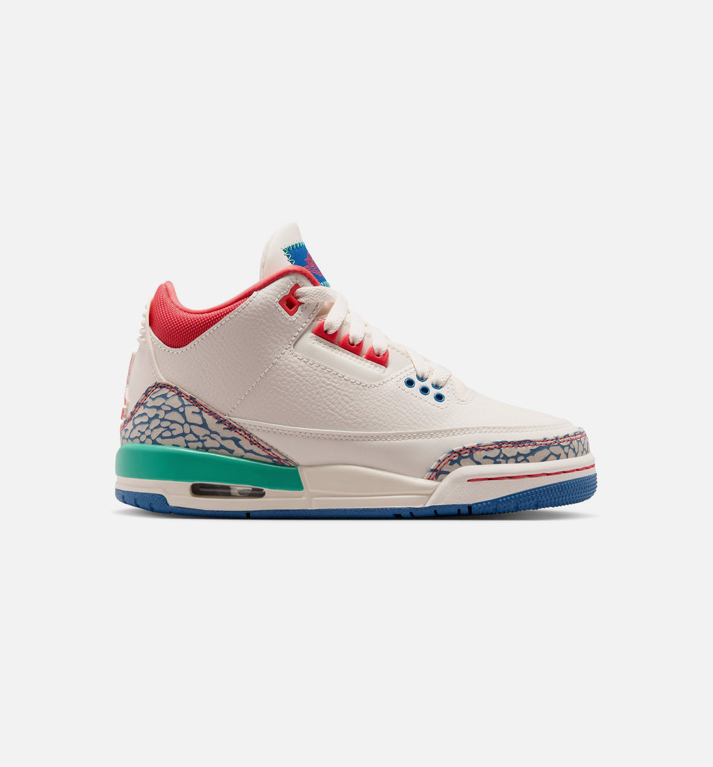 Air Jordan 3 Retro 'Play Your Way' Grade School Lifestyle Shoes | Chalk / Track Red / True Blue / Kinetic Green