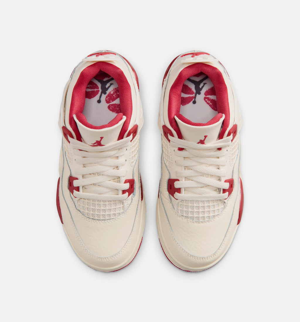 Air Jordan 4 Retro 'Valentine's Day' Preschool Lifestyle Shoes | Pale Ivory / Sierra Red / Tough Red