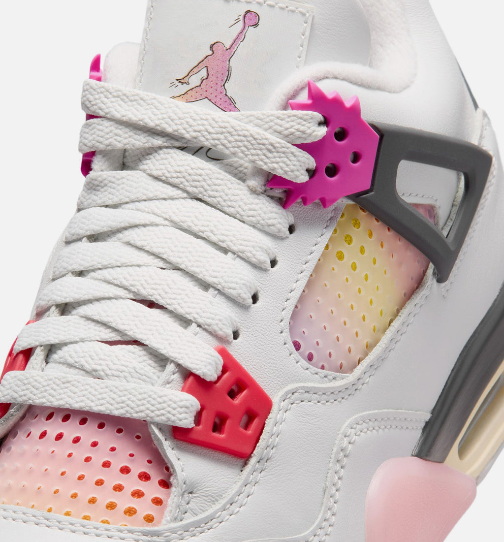 Air Jordan 4 Retro 'Comic' Grade School Lifestyle Shoes | Off White / Fire Pink / Anthracite
