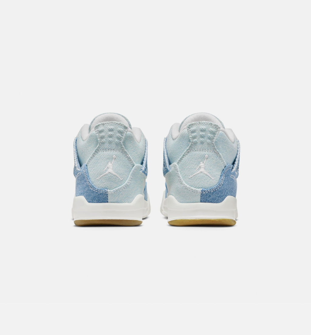 Air Jordan 4 Retro 'Worn Blue' Preschool Lifestyle Shoes | Sail / Worn Blue / Metallic Gold