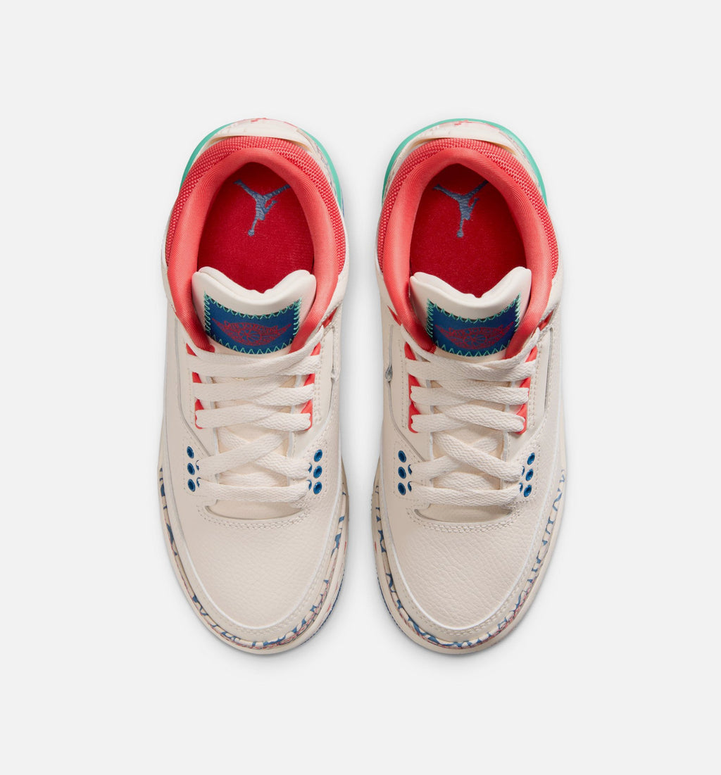 Air Jordan 3 Retro 'Play Your Way' Grade School Lifestyle Shoes | Chalk / Track Red / True Blue / Kinetic Green